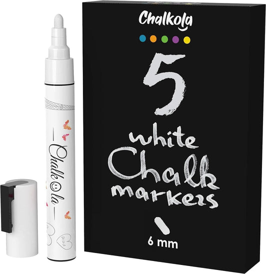 White Chalk Ink Markers - 6mm Reversible Nib | Pack of 5