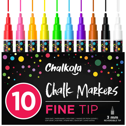 Neon Color Chalk Markers with Reversible Nib - Pack of 10
