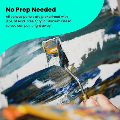 Painting Canvas Panels | 4x4, 6x6, 8x8, 10x10, 12x12 inch (5 Each, 25 Pack)